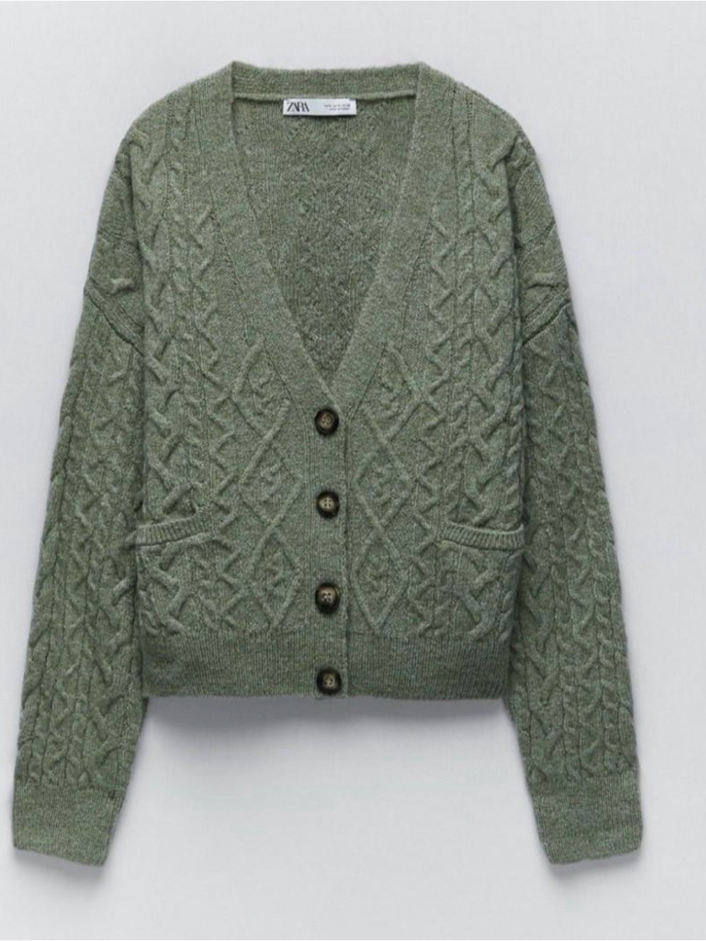 Olive Green Cable Knit Button-Front Cardigan Sweater